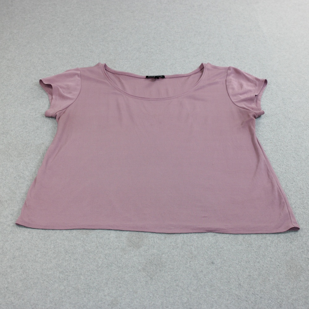 Eileen Fisher Silk Shirt Women Large Pink Scoop Neck Short Sleeve Tee Basic READ